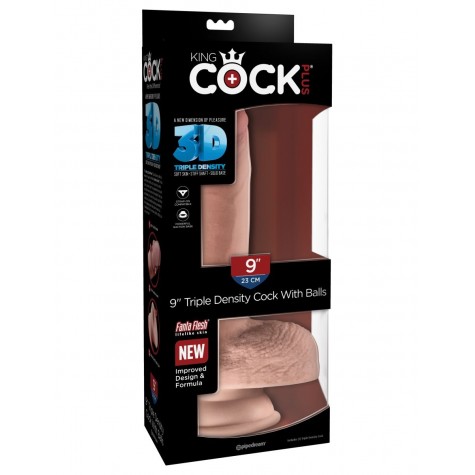 Телесный фаллоимитатор на присоске 9" Triple Density Cock with Balls - 24,1 см.